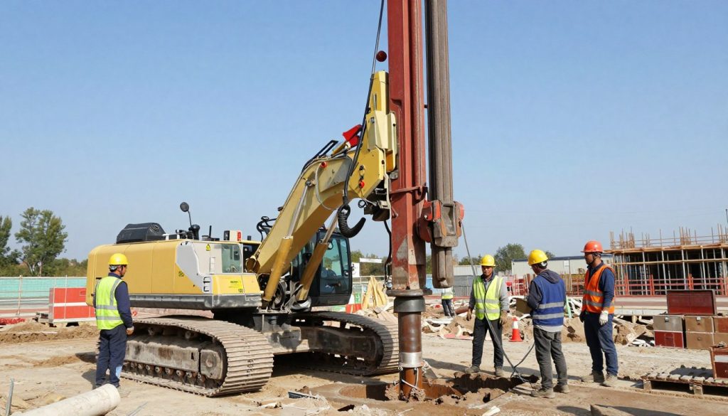 Jasa bore pile PT Wijayaborepile dengan alat berat sedang melakukan pengeboran pondasi