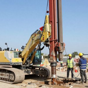 Jasa bore pile PT Wijayaborepile dengan alat berat sedang melakukan pengeboran pondasi